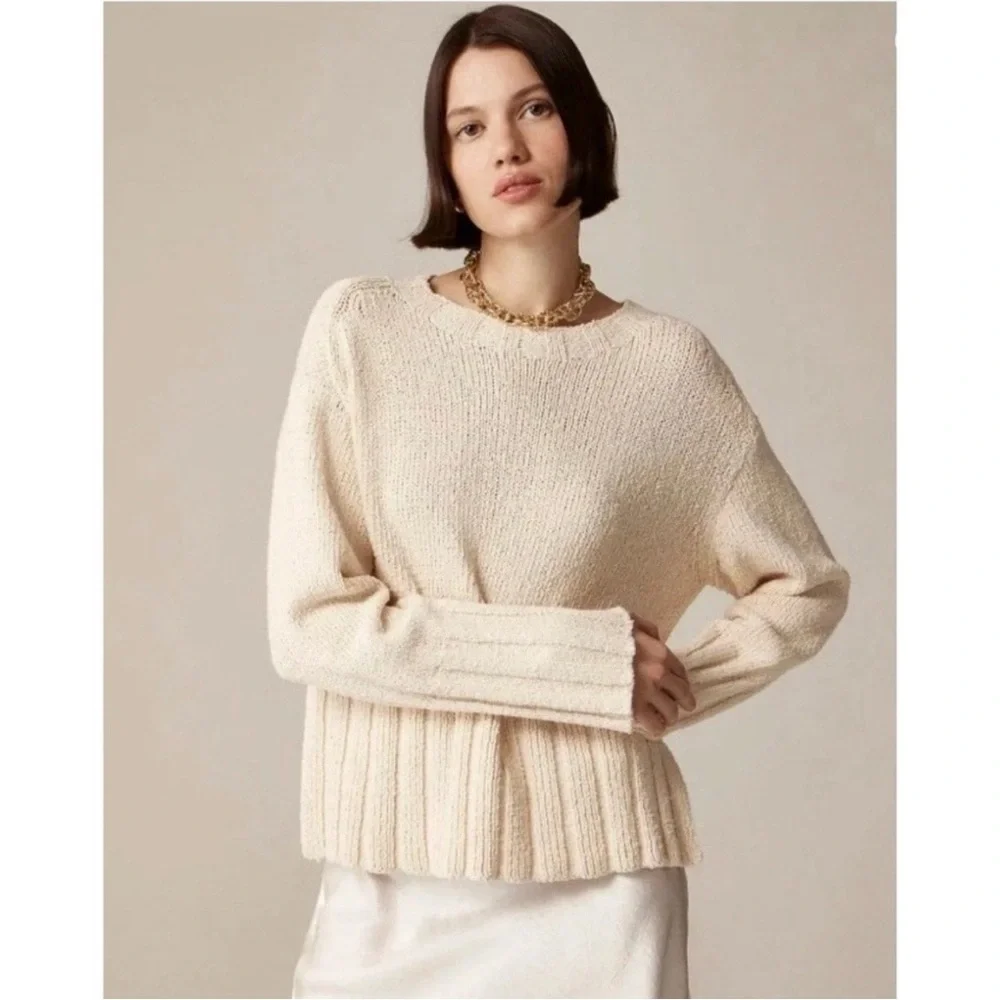 NWT J. Crew Marina Sweater Textured Cotton Blend Warm Sesame